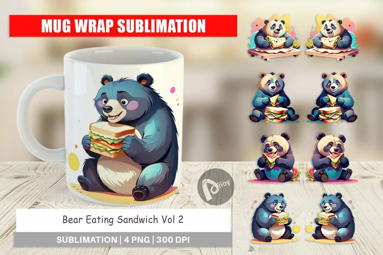 Mug Wrap Design Bear with Sandwich