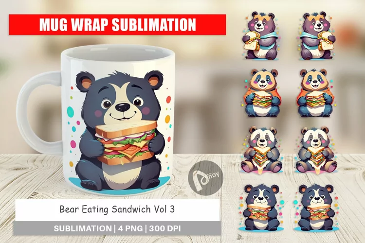 Mug Wrap Design Bear with Sandwich