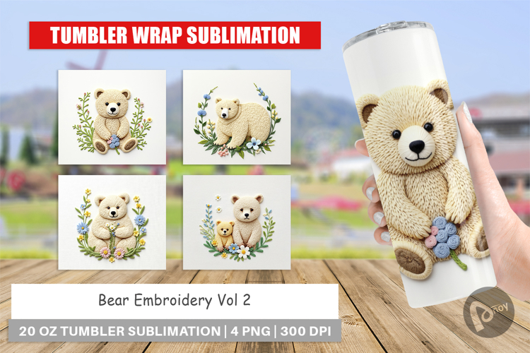 Tumbler Bear Embroidery
