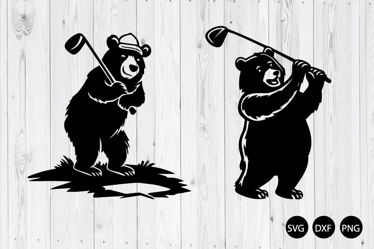 Bear Golfing SVG, Golf SVG, Bear Golfer Silhouette SVG