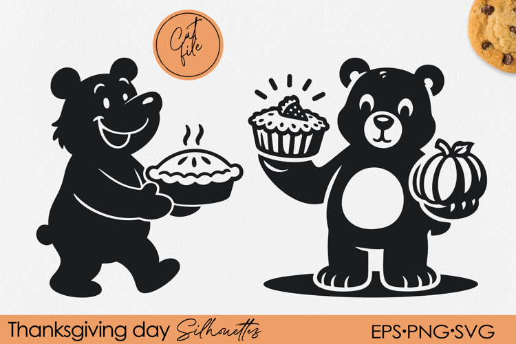 Cartoon Bear Thanksgiving Silhouette | Funny Holiday PNG SVG