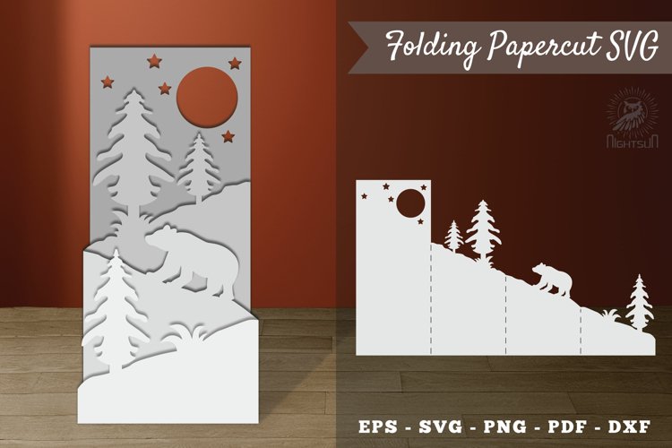 Bear In Forest Folding Papercut SVG