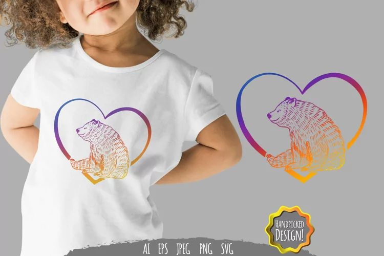 Bear in Heart with Gradient Color SVG