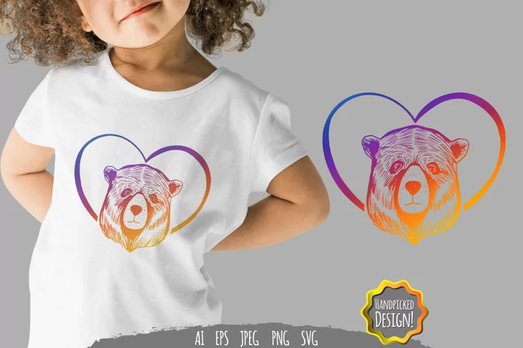 Bear in Heart with Gradient Color SVG