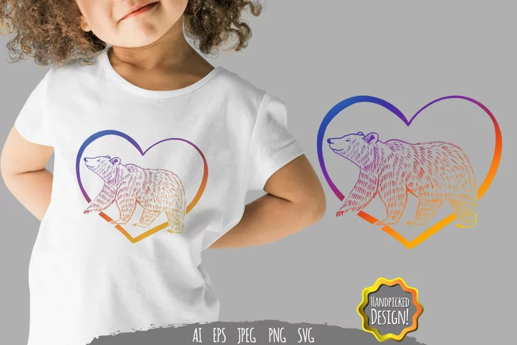 Bear in Heart with Gradient Color SVG