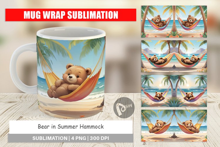 Mug Wrap Design Bear in Summer Hammock