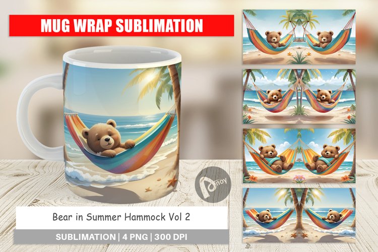 Mug Wrap Design Bear in Summer Hammock