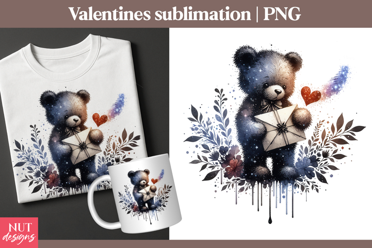 Romantic Valentine Clipart Galaxy Bear Valentine Sublimation