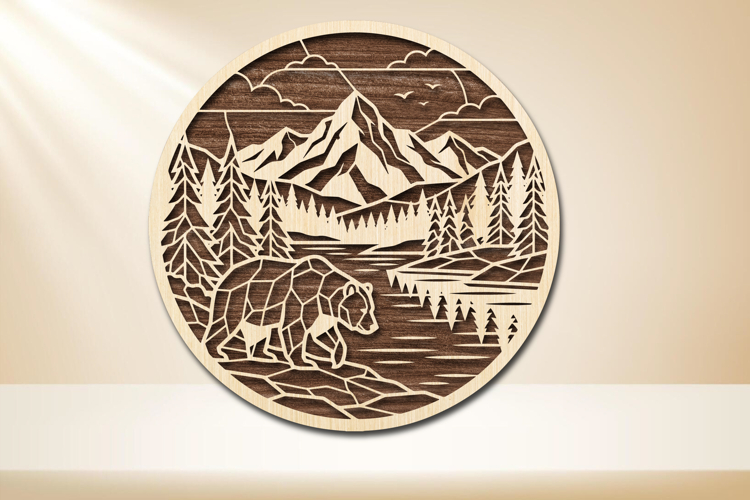 Bear Mountain Round Laser Cut SVG