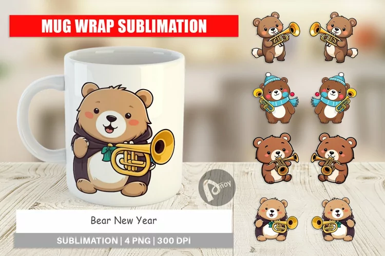 Mug Wrap Design Bear New Year