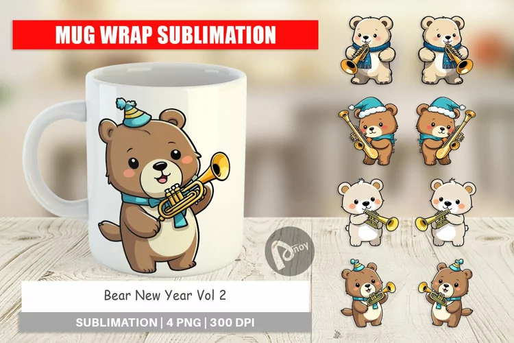 Mug Wrap Design Bear New Year
