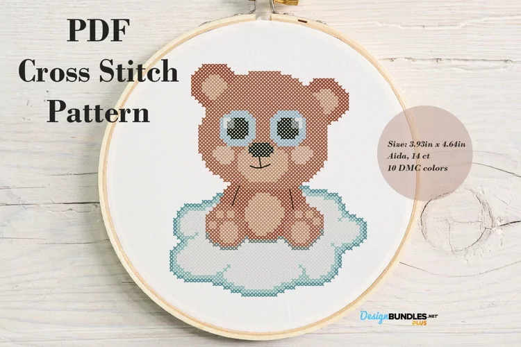 Bear On A Cloud Cross Stitch Pattern PDF File | Animal Cross Stitch Patterns