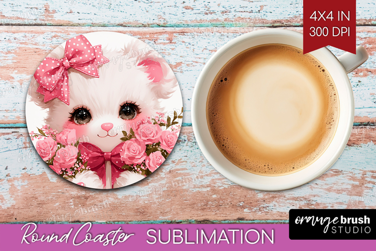 Bear Roses Valentine Round Coaster Cute Valentines Day PNG