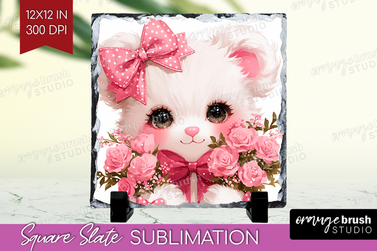 Bear Roses Valentine Slate PNG Cute Valentines Day Square