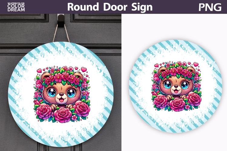 Bear Floral Round Sign | Mothers Day Sublimation