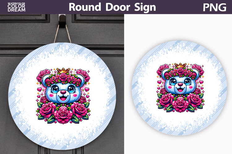 Bear Floral Round Sign | Mothers Day Sublimation