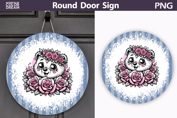 Bear Floral Round Sign | Mothers Day Sublimation