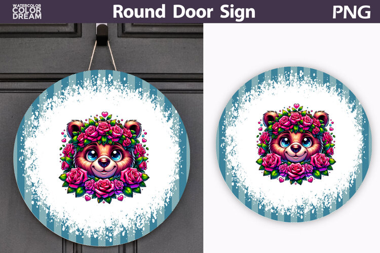 Bear Floral Round Sign | Mothers Day Sublimation example image 1