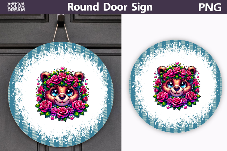 Bear Floral Round Sign | Mothers Day Sublimation