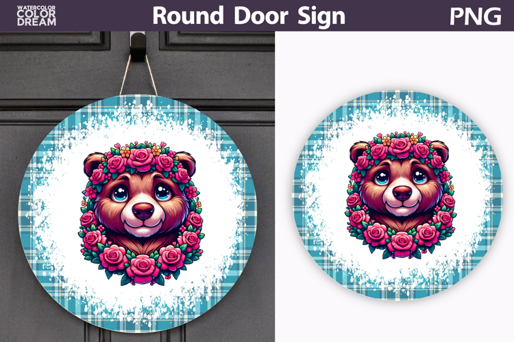Bear Floral Round Sign | Mothers Day Sublimation