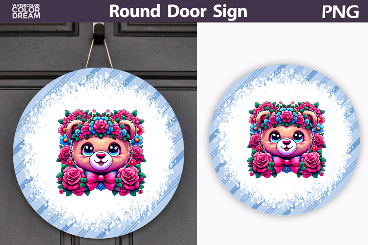 Bear Floral Round Sign | Mothers Day Sublimation