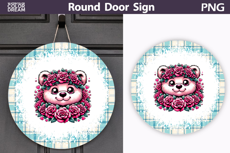 Bear Floral Round Sign | Mothers Day Sublimation