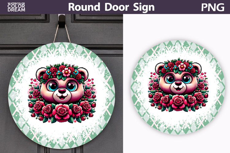 Bear Floral Round Sign | Mothers Day Sublimation