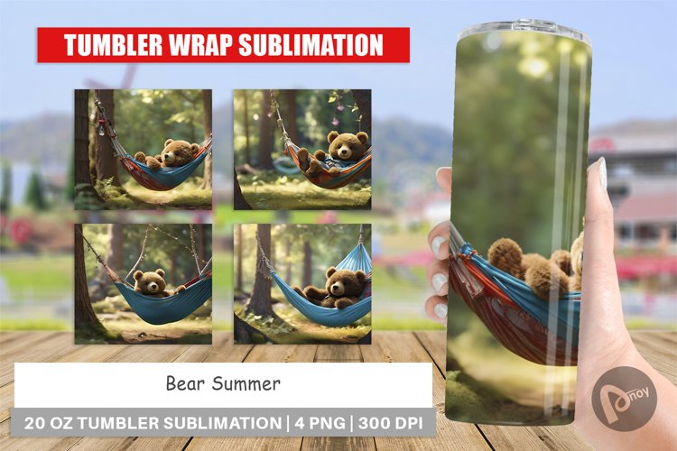 Tumbler Sublimation Wrap Bear on Summer Day