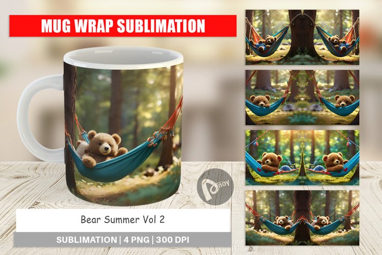 Mug Wrap Design Bear on Summer Day