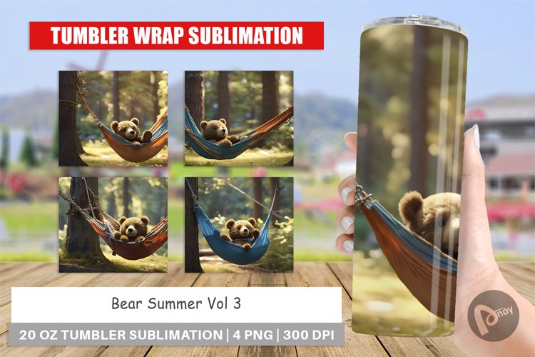 Tumbler Sublimation Wrap Bear on Summer Day