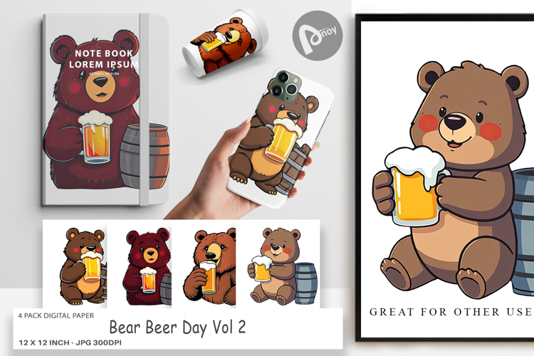 Digital Paper Bear Beer Day