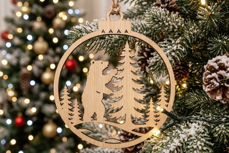 Bear Winter Christmas Ornament SVG, Holiday Laser Cut File example image 1