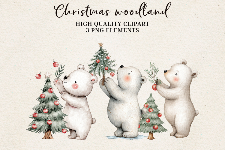 Christmas Woodland Bears PNG| Cute Christmas Tree