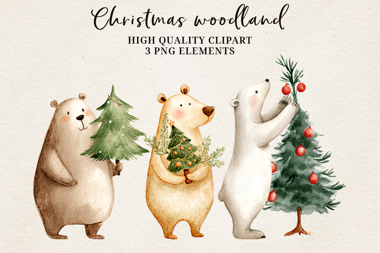 Christmas Woodland Bears PNG| Cute Christmas Tree