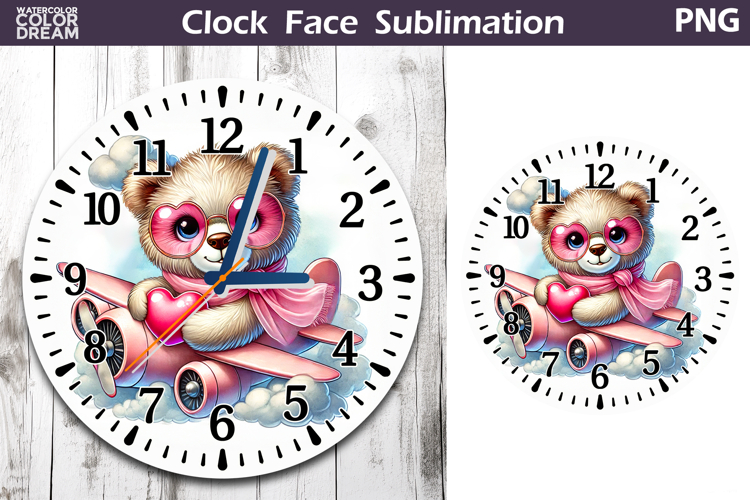 Bear Valentine Clock Face | Valentines Day Clock Design