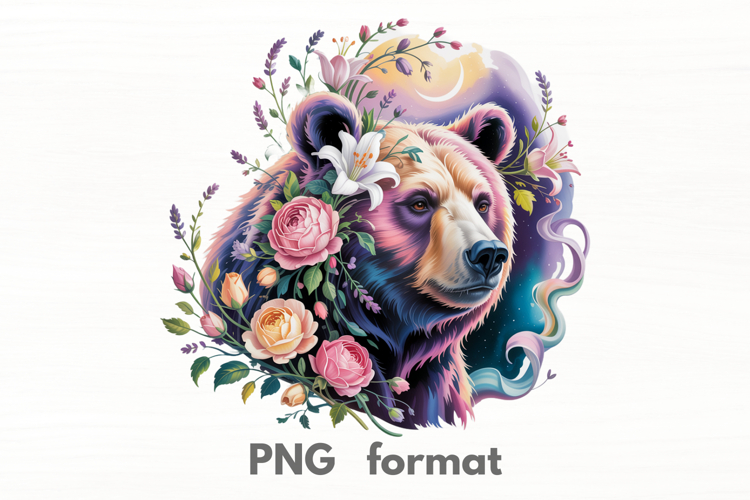 Floral Bear PNG Sublimation