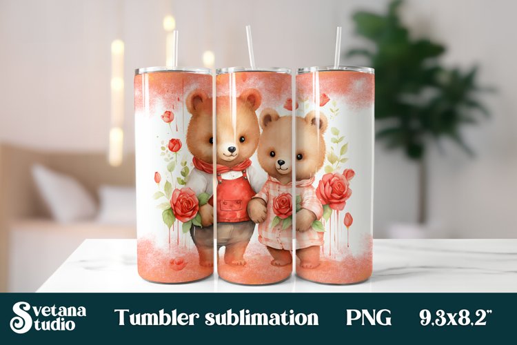 Valentines day tumbler wrap design | Bear flower tumbler
