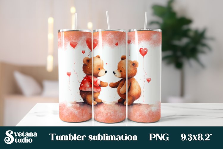 Valentines day bear flower tumbler wrap sublimation
