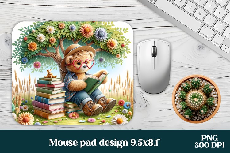 Bear mouse pad | Animal mousepad | Books mouse pad example image 1