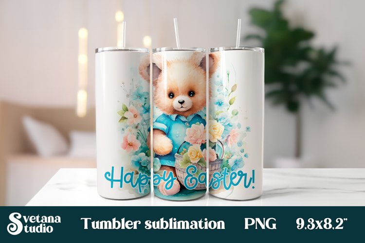 Flower bear Happy Easter tumbler wrap sublimation PNG