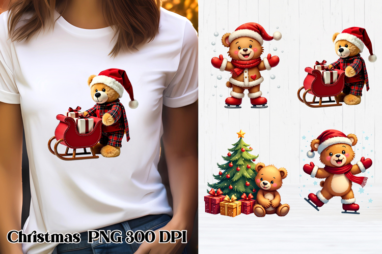Cute Christmas bear clipart PNG | Christmas sublimation