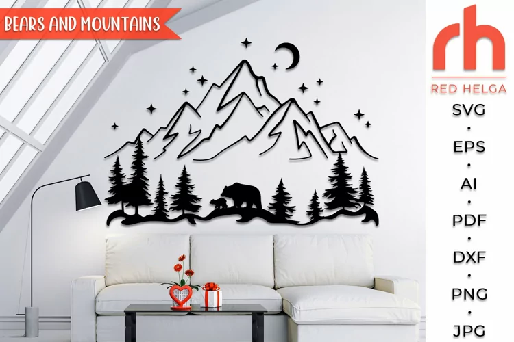 Bears and Mountains SVG, Woodland Scene Cut File, Forest DXF