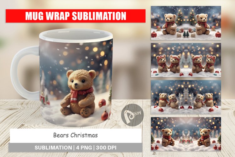 Mug sublimation design Bears Christmas
