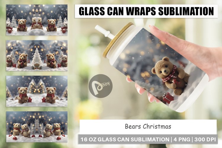 Glass Can Wraps Bears Christmas