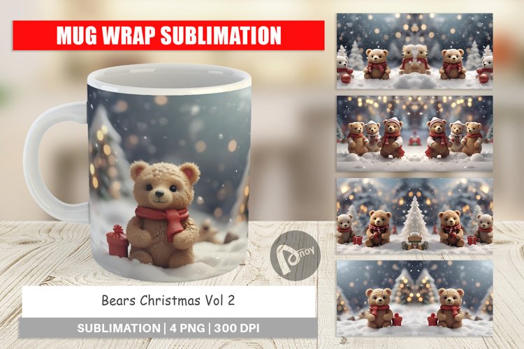 Mug sublimation design Bears Christmas