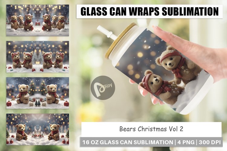 Glass Can Wraps Bears Christmas