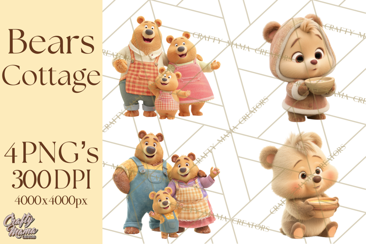 Fairy Tale Storybook Bears Cottage Clipart PNG