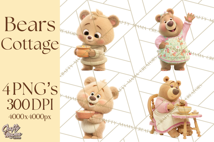 Fairy Tale Storybook Bears Cottage Clipart PNG