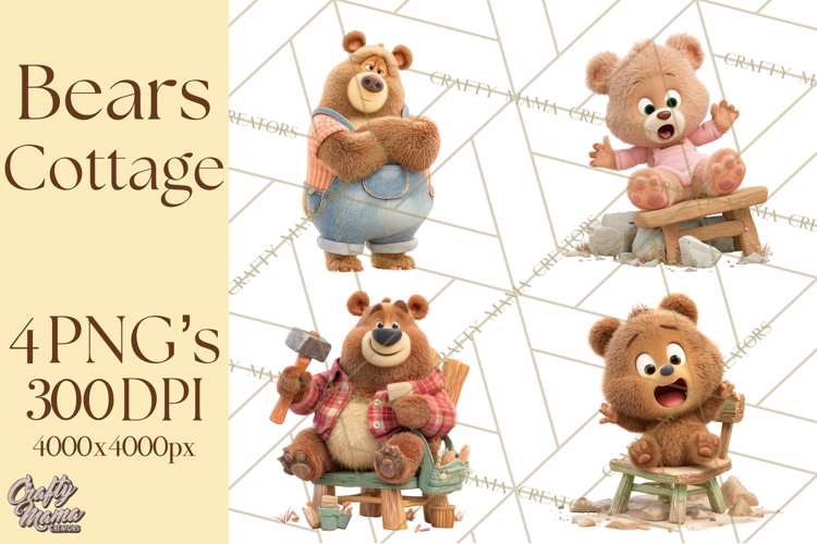 Fairy Tale Storybook Bears Cottage Clipart PNG