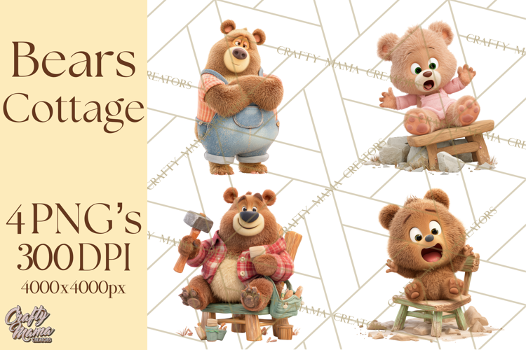 Fairy Tale Storybook Bears Cottage Clipart PNG